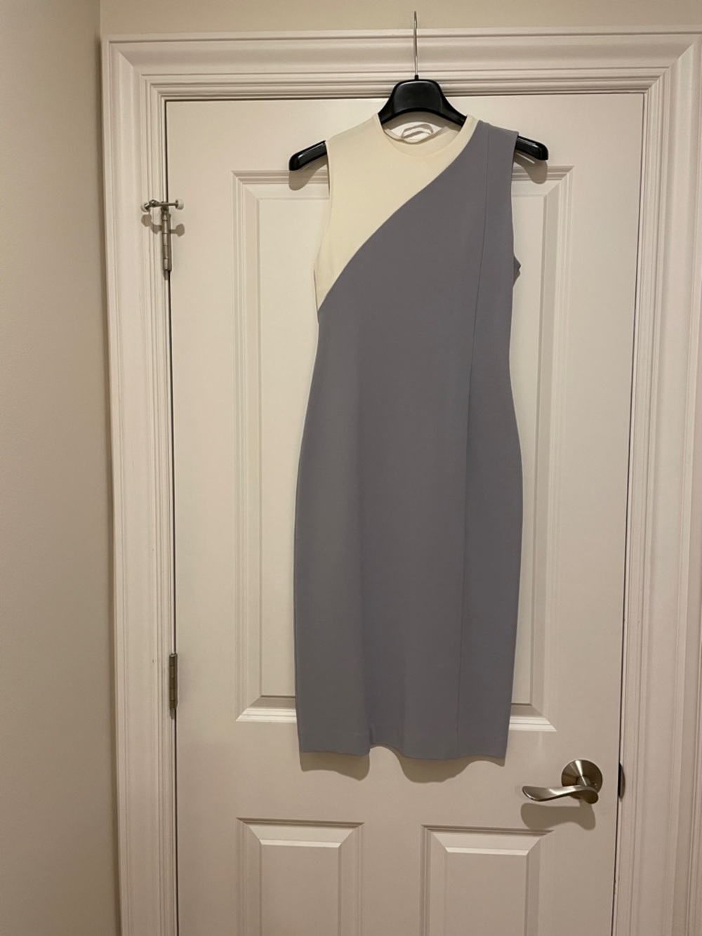 Narciso Rodriguez Two-Tone Sleeveless Midi Dress in Gray and Cream